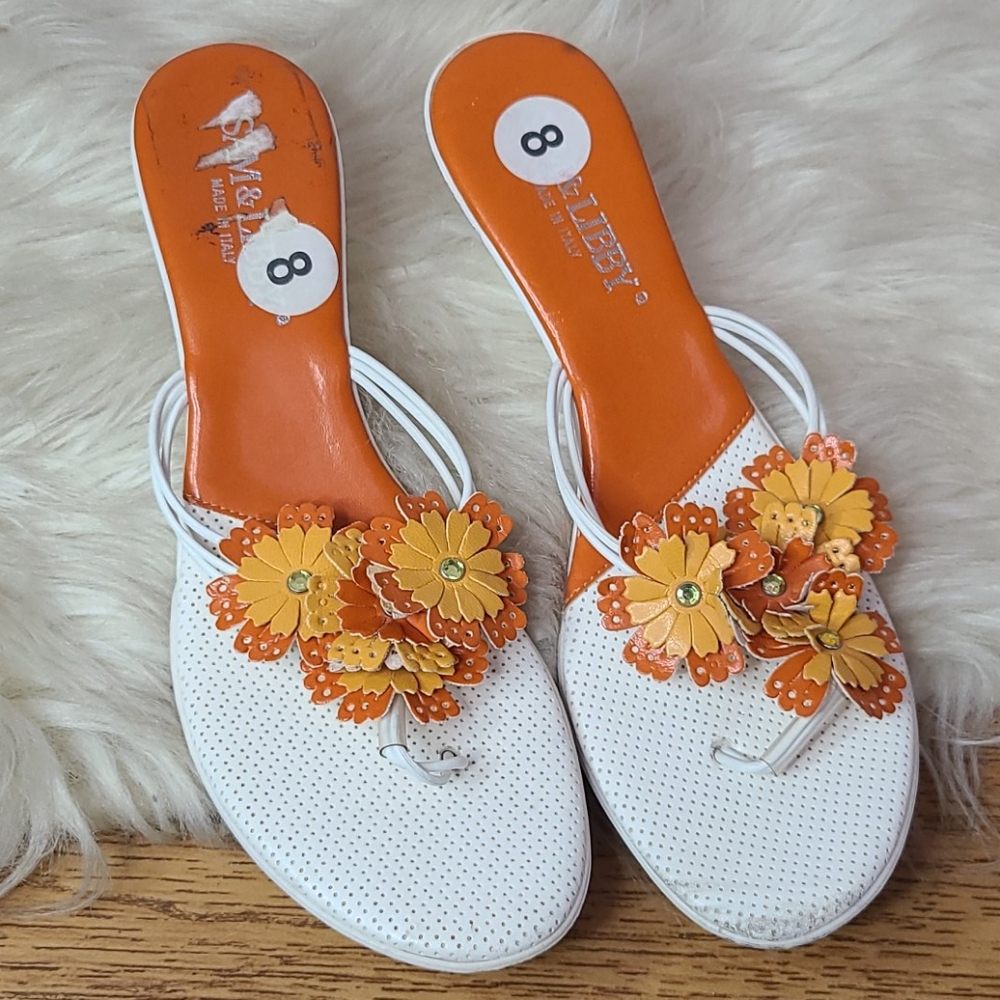 Vintage Sam & Libby floral kitten heel sandal 8 retro 70s vibe